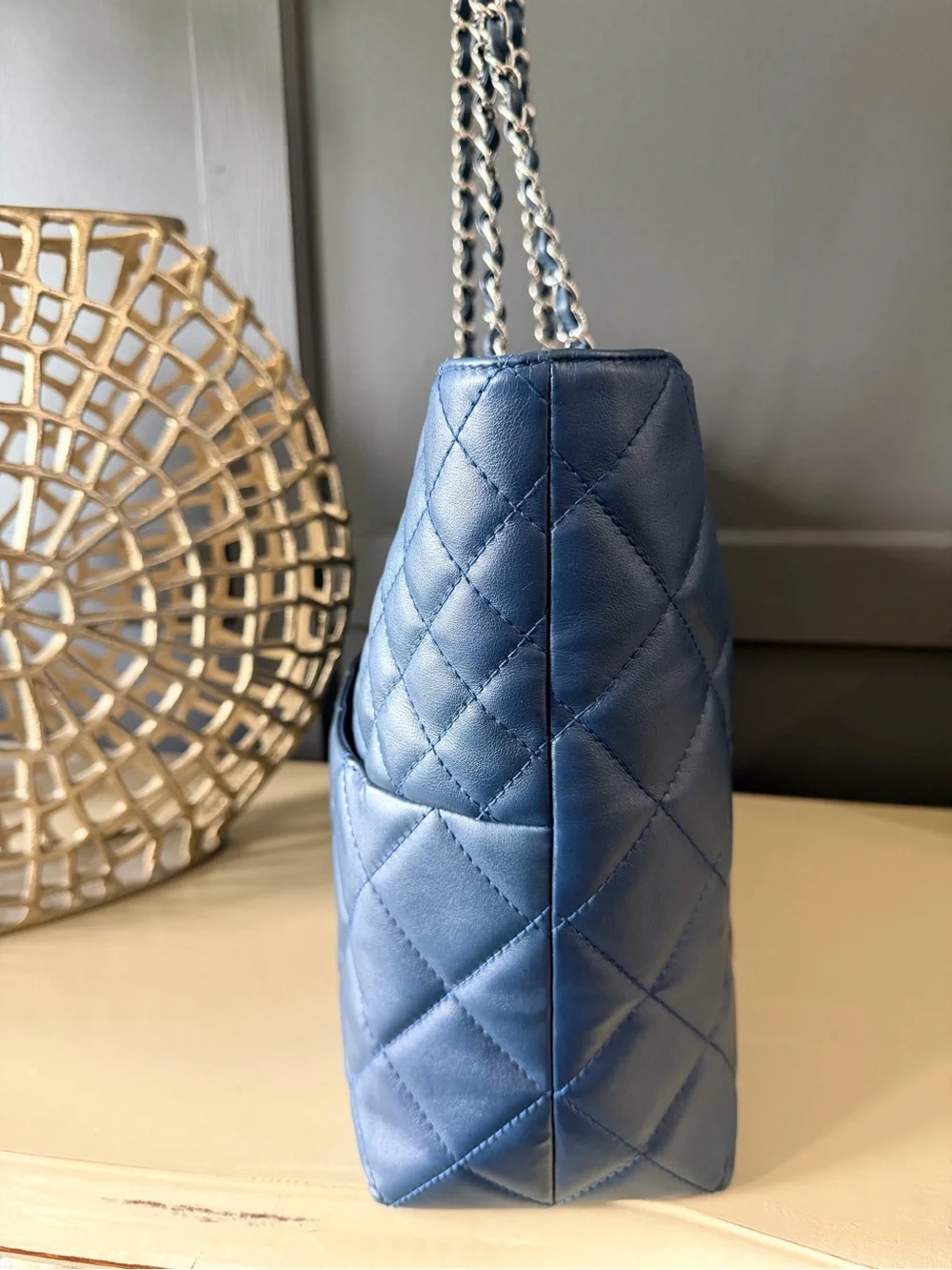 Chanel GST Grand Shopping Tote | Navy Lambskin with Silver Hardware | Authentic